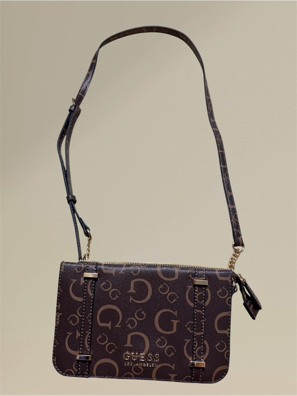 GUESS Brown Logo Monogram Crossbody Bag